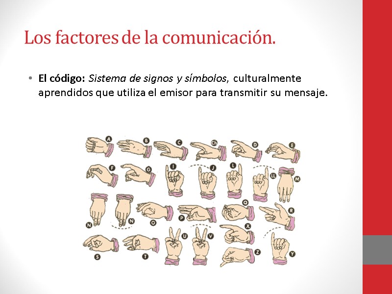 Los factores de la comunicación. El código: Sistema de signos y símbolos, culturalmente aprendidos